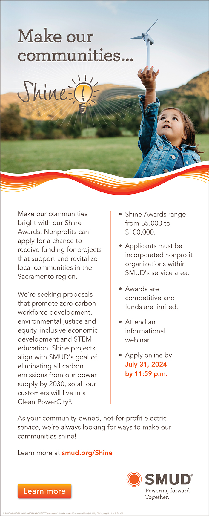 SMUD is now accepting applications from nonprofits for SHINE Awards