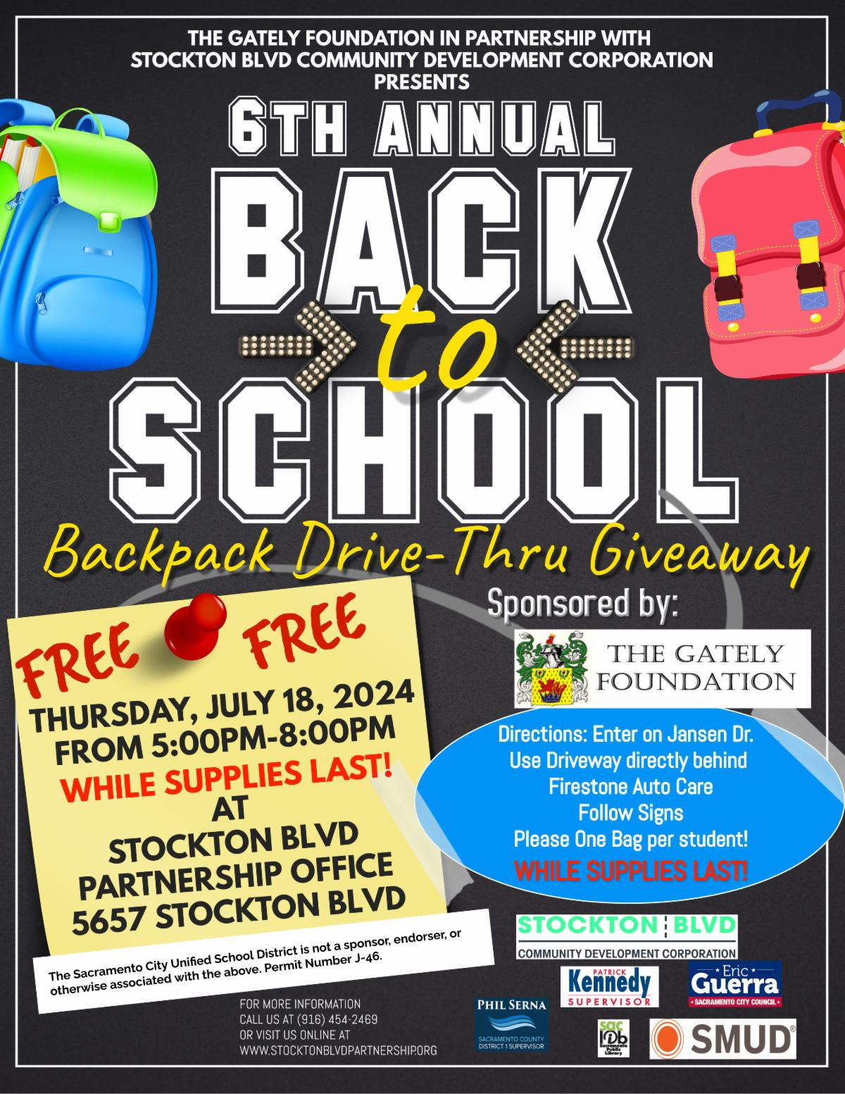 6th Annual Back To School Backpack Drive-Thru Give-A-Way